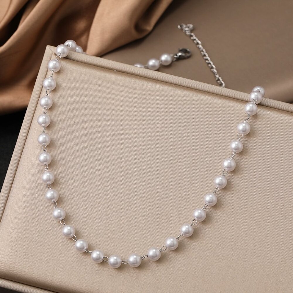 Simple Pearl Necklace Fashion Jewelry S925, Silver
